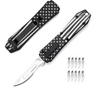 Amacigana Cuchillo multiusos, automático con botón pulsador, cúter retráctil con 10 cuchillas n.° 24, cuchillo multiusos de bolsillo (A 03)
