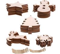 Amacoam Adornos de Madera para Navidad, 50 Piezas, Incluye Muñeco de Nieve, Alces, Árbol de Navidad, Copos de Nieve, Estrellas, con Cordel para Manualidades y Bricolaje, Decoraciones para Hogar