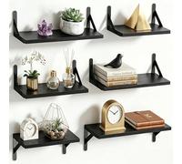 Amada estantería Pared, Madera Maciza de Paulownia, Juego de 6, Negro