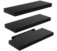 AMADA HOMEFURNISHING Baldas Flotantes Pared, Estantes de Pared para Baño/Salón/Dormitorio/Cocina, Juego de 3 Estanterias de Pared Negros con Soportes Invisibles - AMFS07