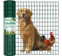 Amagabeli 1.0Mx25 M Malla Metalica Electrosoldada Galvanizada y PVC, Malla 50x75 cm, Rollo de 2.0 mm Valla Metálica de Jardín, para Protección y Cercado Residencial, Verde RAL6005 (Conejera, Perros)