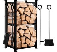 Amagabeli Estante de Registro de Chimenea con 4 Herramientas 72x40x30cm Interior Chimenea de Leña en Rack con 2 Estantes Exterior Conjunto de Herramientas para Chimenea Titulares Leña Porta Chimeneas