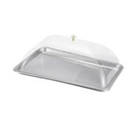 Amagogo Bandeja de Acero Inoxidable con Tapa Transparente, Soporte para Tartas, Resistente al Polvo, Bandeja de Comida Cubierta para Festivales, cocinas y, 45x35x2cm