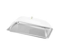 Amagogo Bandeja de Acero Inoxidable con Tapa Transparente, Soporte para Tartas, Resistente al Polvo, Bandeja de Comida Cubierta para Festivales, cocinas y, 50x35x2cm
