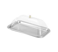 Amagogo Bandeja de Acero Inoxidable con Tapa Transparente, Soporte para Tartas, Resistente al Polvo, Bandeja de Comida Cubierta para Festivales, cocinas y, 32x22x2cm