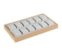 Amagogo Bandeja Expositora de Relojes Organizador Joyero Caja Soporte Borde con Textura Madera y Base Flockada 12 Huecos Visibles Abierta Adecuada para de Muebles del Dormitorio Expositores