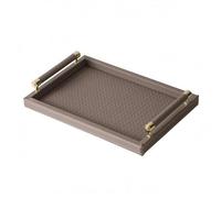 Amagogo Bandeja Tejida Rectangular Bandeja de Servicio Bandeja Organizadora Bandeja Decorativa con Asa Redondeada Acolchada en PU y Metal Apta para Servir, Beige Claro