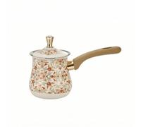 Amagogo Cafetera Turca Tetera para Estufa Cazo para Cazo Lechero de Acero Inoxidable con Acabado Brillante y Asa de Madera, Blanco Con Patrón Floral, 550ml