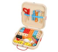 Amagogo Caja de Herramientas de Madera para Niños Set de Ensamble Maletín de Juguetes Taller de Construcción con Accesorios como Llaves Tornillos y Ruedas