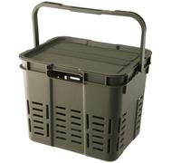 Amagogo Contenedor de Almacenamiento Exterior Caja Organizador Recipiente Baúl con Tapa Rígida de Plástico Apilable y Cierre Ajustado Adecuado para Coche, Verde Militar, 34 26.2 26.5 16L
