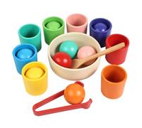 Amagogo Juego de Clasificación de Colores para Niños Set Educativo Juguete Actividad Sensorial Entrenamiento de Pinza Fina Madera con Taza Bol Bolas Cuchara y Pinzas Adecuado para Aula Hogar Regalo