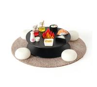 Amagogo Miniatura de Chimenea Decoración Maqueta Hogar Casa Muñecas Accesorios con Ornamento de Fuego Alfombra Texturizada y, Estilo De Fogata con Sushi, Natto Y Salmón 13 Piezas