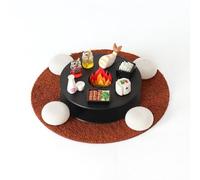 Amagogo Miniatura de Chimenea Decoración Maqueta Hogar Casa Muñecas Accesorios con Ornamento de Fuego Alfombra Texturizada y, Estilo De Fogata con Sushi, Pescado Y Onigiri 13 Piezas