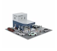 Amagogo Miniatura Edificio Comisaría Policía Diorama Calle Escena Maqueta Policías Exterior Base Pavimentada Detalle Fino Adecuada para Colección de Maquetas Exhibición en Estantería Escritorio