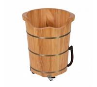 Amagogo para de Pies Bañera Cubeta Barreño Recipiente con de Vaciado y Bandas Metálicas Interior Profundo para Pediluvio, 45cm, Doble Oreja De Madera De Caucho Con Ruedas, 45cm De Alto