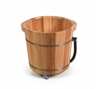 Amagogo para de Pies Bañera Cubeta Barreño Recipiente con de Vaciado y Bandas Metálicas Interior Profundo para Pediluvio, 35cm, Doble Oreja De Madera De Caucho Con Ruedas, 35cm De Alto
