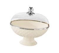 Amagogo Pedestal Frutero con Tapa Transparente Base Removible Plato Frutas Bandeja Snacks Plato Decorativo Material PET Fácil Limpieza Adecuado, Crema, tal como se describe