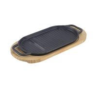 Amagogo Plato para Carne de Hierro Fundido, sartén para Parrilla Teppanyaki con Base de Madera, Plato para Servir Carne, sartén para Carne Caliente para el, Pequeño
