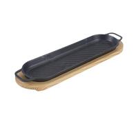 Amagogo Plato para Carne de Hierro Fundido, sartén para Parrilla Teppanyaki con Base de Madera, Plato para Servir Carne, sartén para Carne Caliente para el, Alargado