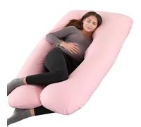 Amagoing Almohada de embarazo, almohada de maternidad en forma de U de 57 pulgadas para dormir, apoyo para mujeres con dolor de cadera, pierna, espalda, funda de jersey lavable (rosa)