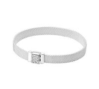 AMair Pulsera hombre Auténtico 925 plata de ley rosa oro reflexiones tejidas pulseras pulseras brazalete ajuste mujer corona encanto bricolaje joyería Pulseras (Color : E_21cm)