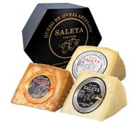 Amaisso® Cesta Quesos Gourmet Regalo | Queso Oveja de La Mancha | 3 Cuñas Queso con Trufa, Guindilla y Ahumado Tipo Manchego | Surtido de quesos para regalar "Pack Especialidades 750gr" Saleta