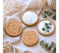 Amaisso® Espejo de Madera Personalizado para Boda con Grabado Pack 10 | Detalle para Invitados de Boda, Comunión y Bautizo | Regalo Personalizado con Nombres, Fecha y Diseño Elegante