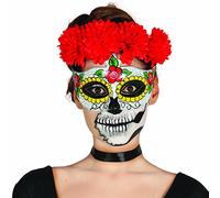 Amakando Máscara Mexicana de Muertos Halloween Antifaz Sugar Skull Motivo Mujer Careta Día de los Muertos Rostro Mexicano Noche de Brujas Media mascarilla La Catrina Cara Calavera
