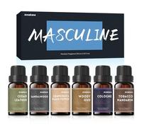 AmaKane Aceites de fragancia masculina, aceites esenciales para hombre, aromas para hacer velas y jabón, perfume de aceite de fragancia, aceites difusores para el hogar, 6 x 10 ml, sándalo, cuero de