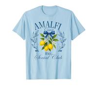 Amalfi Coast Social Club Italia Limón Retro Vacaciones de Verano Camiseta, Hombre, Azul Bebé, XL