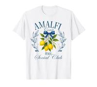 Amalfi Coast Social Club Italia Limón Retro Vacaciones de Verano Camiseta, Hombre, Blanco, 4XL