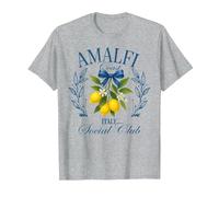 Amalfi Coast Social Club Italia Limón Retro Vacaciones de Verano Camiseta, Hombre, Gris Jaspeado, 6XL