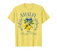 Amalfi Coast Social Club Italia Limón Retro Vacaciones de Verano Camiseta, Hombre, Limón, XL