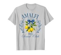 Amalfi Coast Social Club Italia Limón Retro Vacaciones de Verano Camiseta, Hombre, Plata, XL