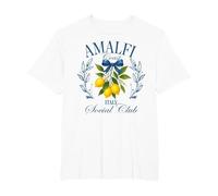 Amalfi Coast Social Club Italia Limón Retro Vacaciones de Verano Camiseta, Hombre Tallas Grandes, Blanco, 5X Alto