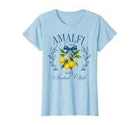 Amalfi Coast Social Club Italia Limón Retro Vacaciones de Verano Camiseta, Mujer, Azul Bebé, XL