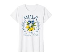 Amalfi Coast Social Club Italia Limón Retro Vacaciones de Verano Camiseta, Mujer, Blanco, XL
