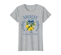 Amalfi Coast Social Club Italia Limón Retro Vacaciones de Verano Camiseta, Mujer, Gris Jaspeado, 3XL