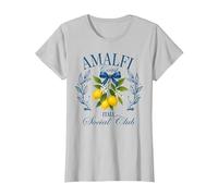 Amalfi Coast Social Club Italia Limón Retro Vacaciones de Verano Camiseta, Mujer, Plata, 3XL