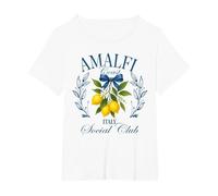 Amalfi Coast Social Club Italia Limón Retro Vacaciones de Verano Camiseta, Mujer Tallas Grandes, Blanco, 3XL Grande