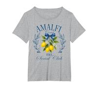 Amalfi Coast Social Club Italia Limón Retro Vacaciones de Verano Camiseta, Mujer Tallas Grandes, Gris Jaspeado, 1XL Grande