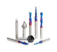 Amana Tool Spektra Coated Solid Carbide CNC V-Groove, Point Roundover, and Multi-Purpose Router Bit Pack, AMS-177-K 8-Pc, 1/4 Inch Shank in Wooden Box