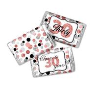 Amanda Creation Confeti oro rosa lunares 30 cumpleaños fiesta mini chocolate Candy Bar pegatinas Wrappers, 45 1.4 x 2.6 pulgadas etiquetas envolventes, ideal para recuerdos de fiesta