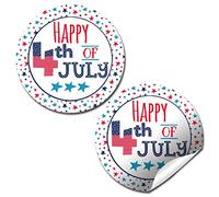 Amanda Creation - Etiquetas Adhesivas con Texto en inglés Happy 4th of July Thank You, 40 Pegatinas Circulares de 2 Pulgadas, Fiesta, Sellos de Sobres y Bolsas de Dulces