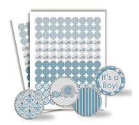 Amanda Creation - Etiquetas adhesivas para baby shower con diseño de elefante, 300 calcomanías circulares de fiesta de tamaño 0.75 pulgadas para besos de gota de chocolate, ideal para regalos, regalos, sellos de sobres y bolsas de regalos