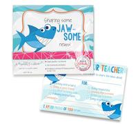Amanda Creation Happy Mail! - Correo para profesores de tiburones para estudiantes, 30 postales de 10 x 15 cm, con texto en inglés "JAW-SOME" News to Share Brag Cards Bulk Positive Notes to Send Home