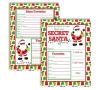 Amanda Creation Tarjetas de Papá Noel secreto, paquete de 10 tarjetas de intercambio de regalo de doble cara de 5 x 7 pulgadas, formularios de cuestionario de Papá Noel secreto para listas de deseos