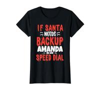 Amanda Santa's Backup Nombre Personalizado de Navidad Amanda Camiseta gráfica económica, Mujer, Negro, L