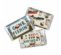 AmandaCreation - Calcomanías en miniatura para fiestas de cumpleaños de pesca, para niños, 45 etiquetas envolventes de 1.4 x 2.6 pulgadas por AmandaCreation, para recuerdos de fiesta y bolsas de