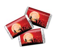 AmandaCreation - Mini pegatinas de barra de chocolate con temática de luna roja y sangre Zombie Attack, 45 etiquetas envolventes de 1.4 x 2.6 pulgadas, ideales para recuerdos de fiesta